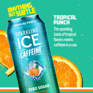 Sparkling ICE Sparkling Water with Caffeine, Tropical Punch, 16oz Cans (Pack Of 12)