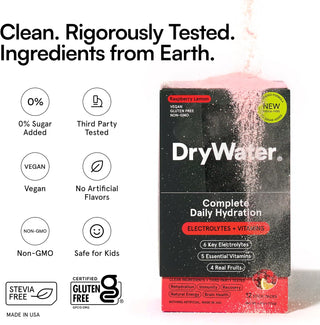 DryWater Electrolyte Powder Packets, Raspberry Lemon, 0.39oz (Pack of 12)