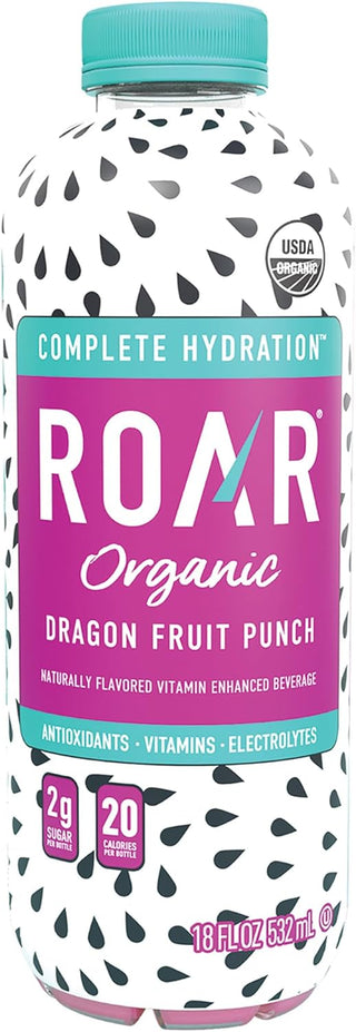 ROAR Organic Electrolyte Infusion Drink, Dragon Fruit Punch, 18 oz (Pack of 12)