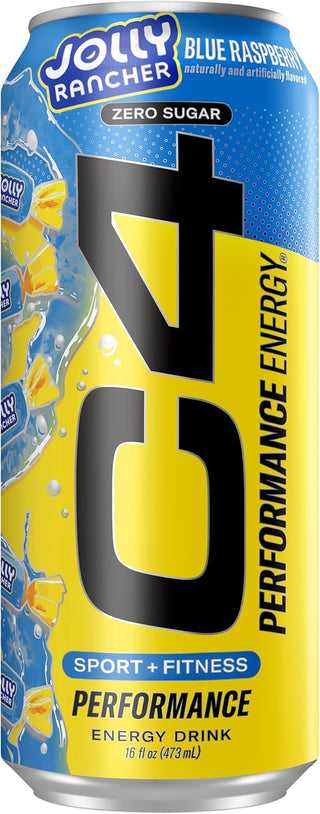 Cellucor C4 Performance Zero Sugar Energy Drink, Jolly Rancher Blue Raspberry, 16 FL oz (Pack of 12)