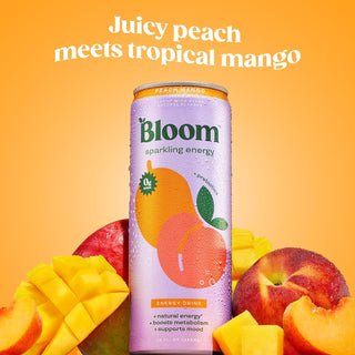 Bloom Sparkling Energy Drink, Peach Mango, 12oz (Pack of 12)